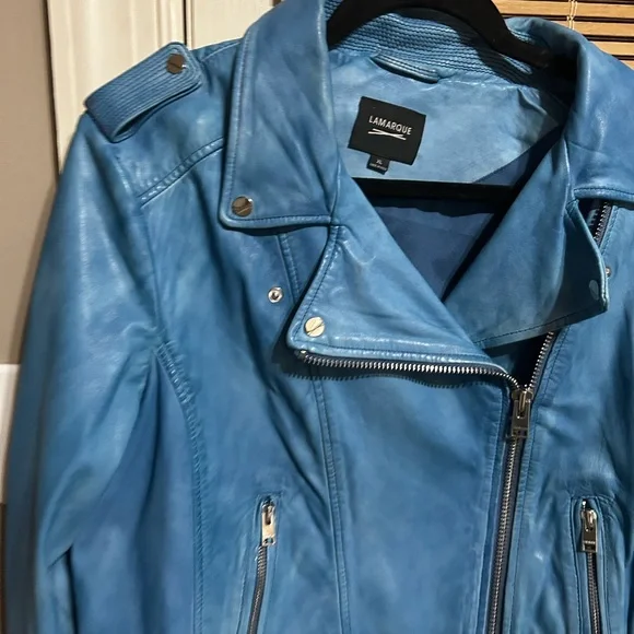 LAMARQUELeather Biker Jacket Women's Size XL Blue Coat Vintage
